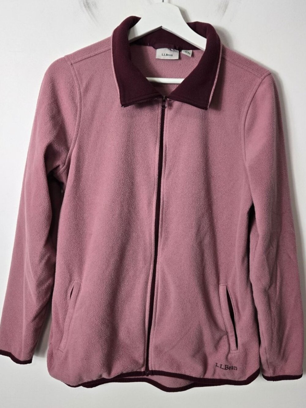 L.L. Bean Women's Size M Feather Fleece Full-Zip Jacket Mauve Curved Hem